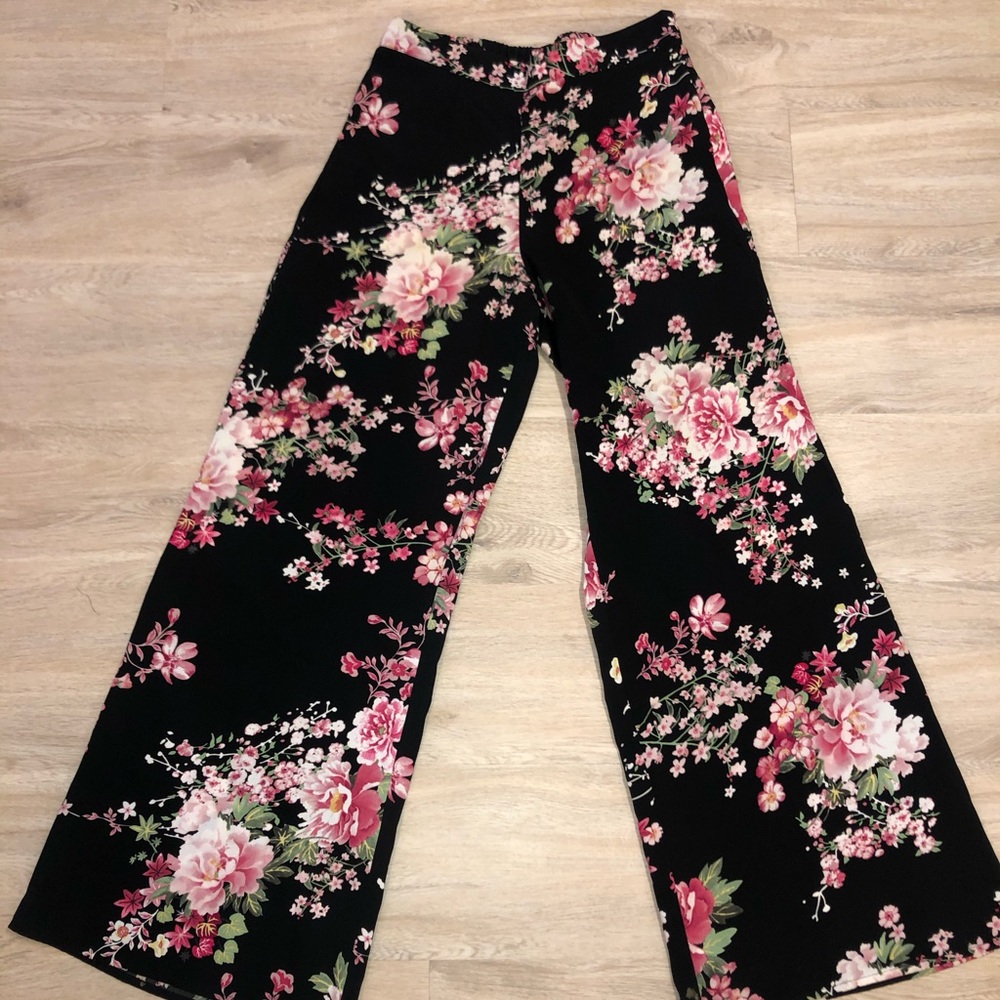 Floral black wide leg